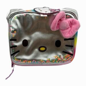Hello Kitty Kid’s Square Lunch Box / Bag with Star Confetti & Silver Iridescent